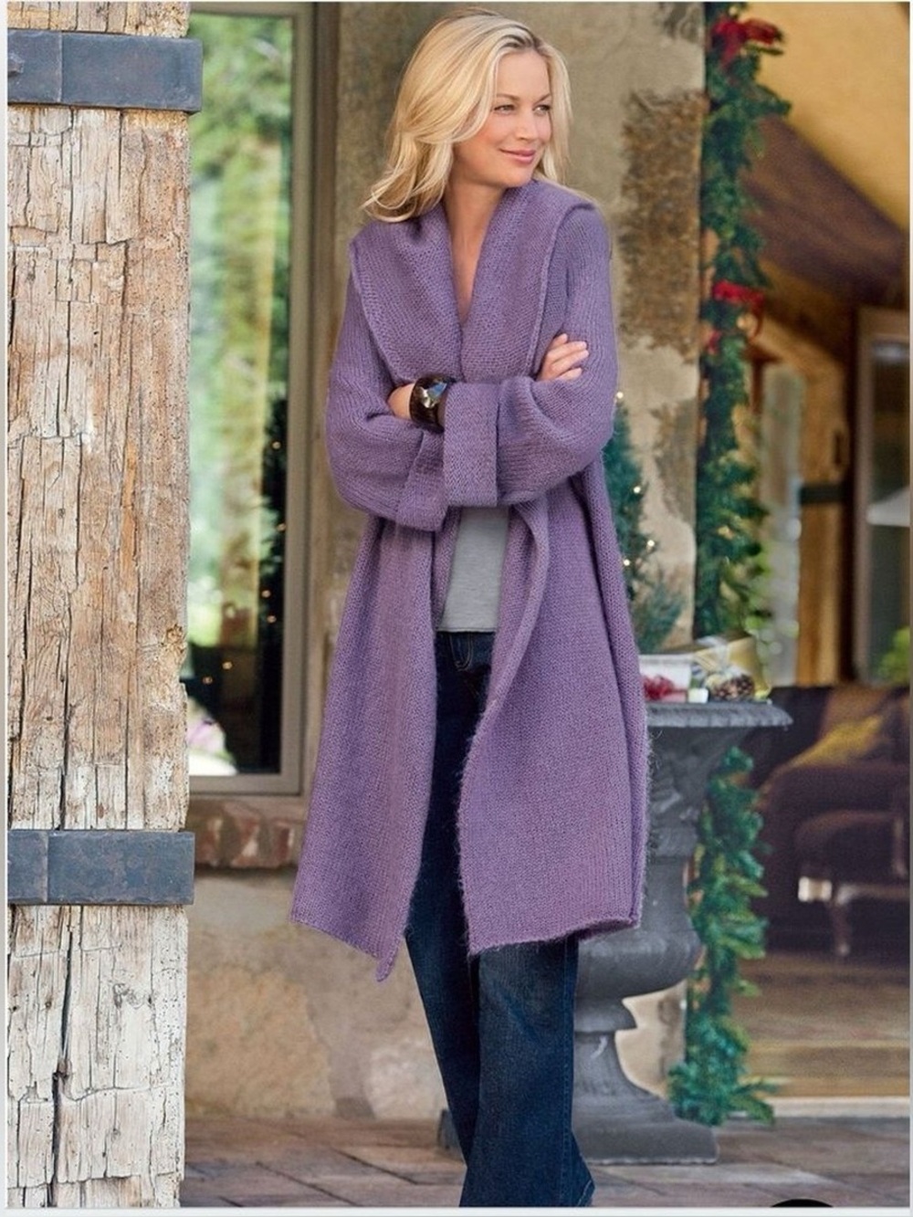 Soft Surroundings Telluride Topper Long Knit Cardigan Purple M